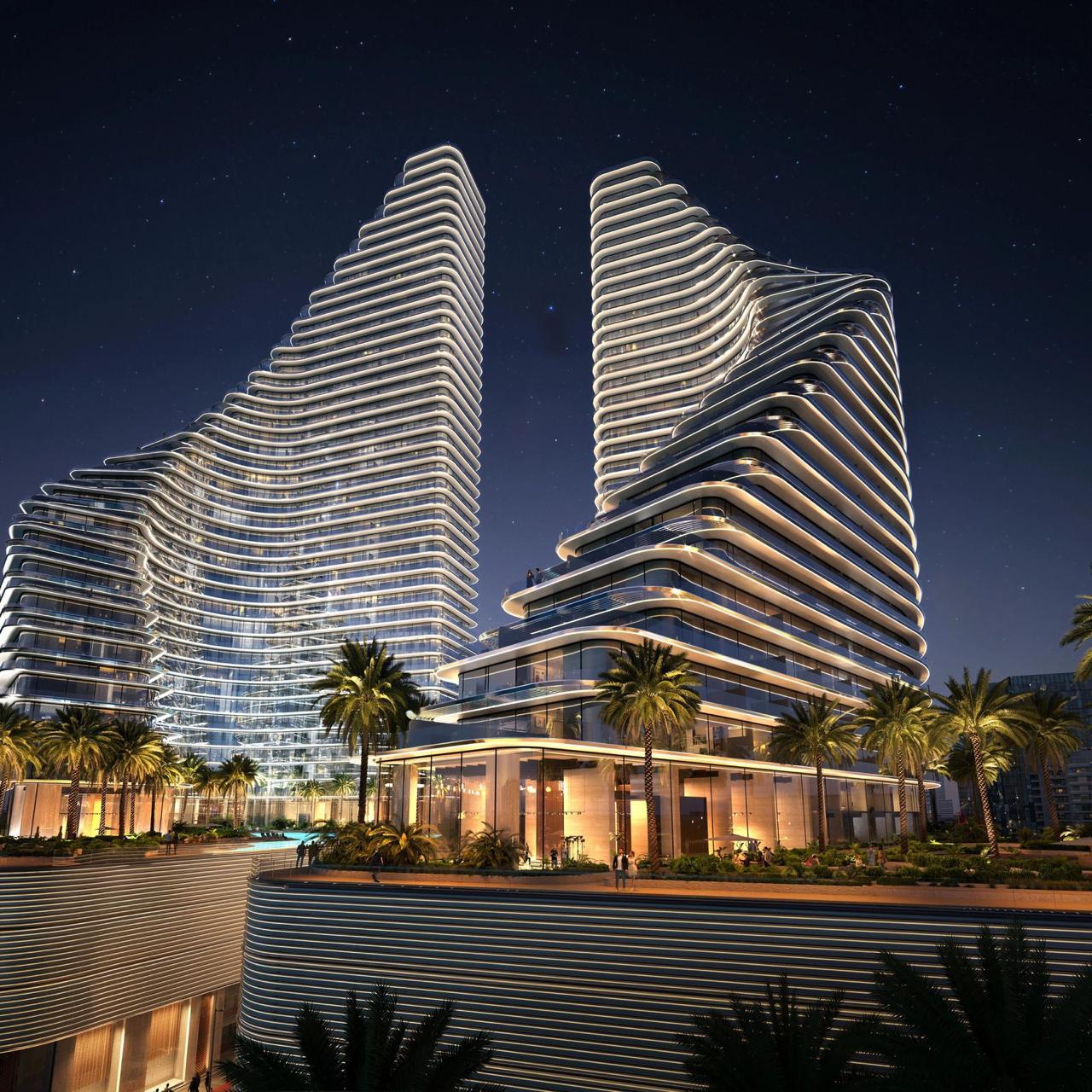 Binghatti Flare towers at night